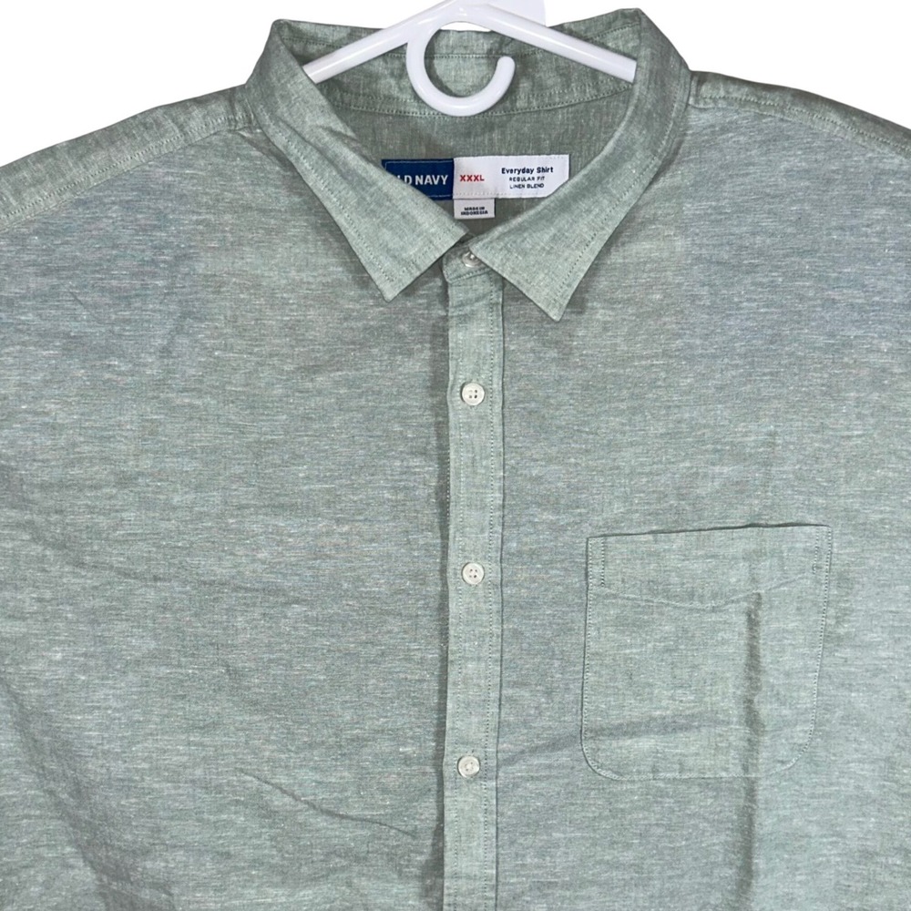 Old Navy Mens XXXL Everyday Shirt Linen Blend Short Sleeve Green New